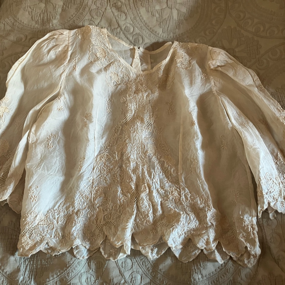 Handmade Women’s Cream Embroidered Lace Top